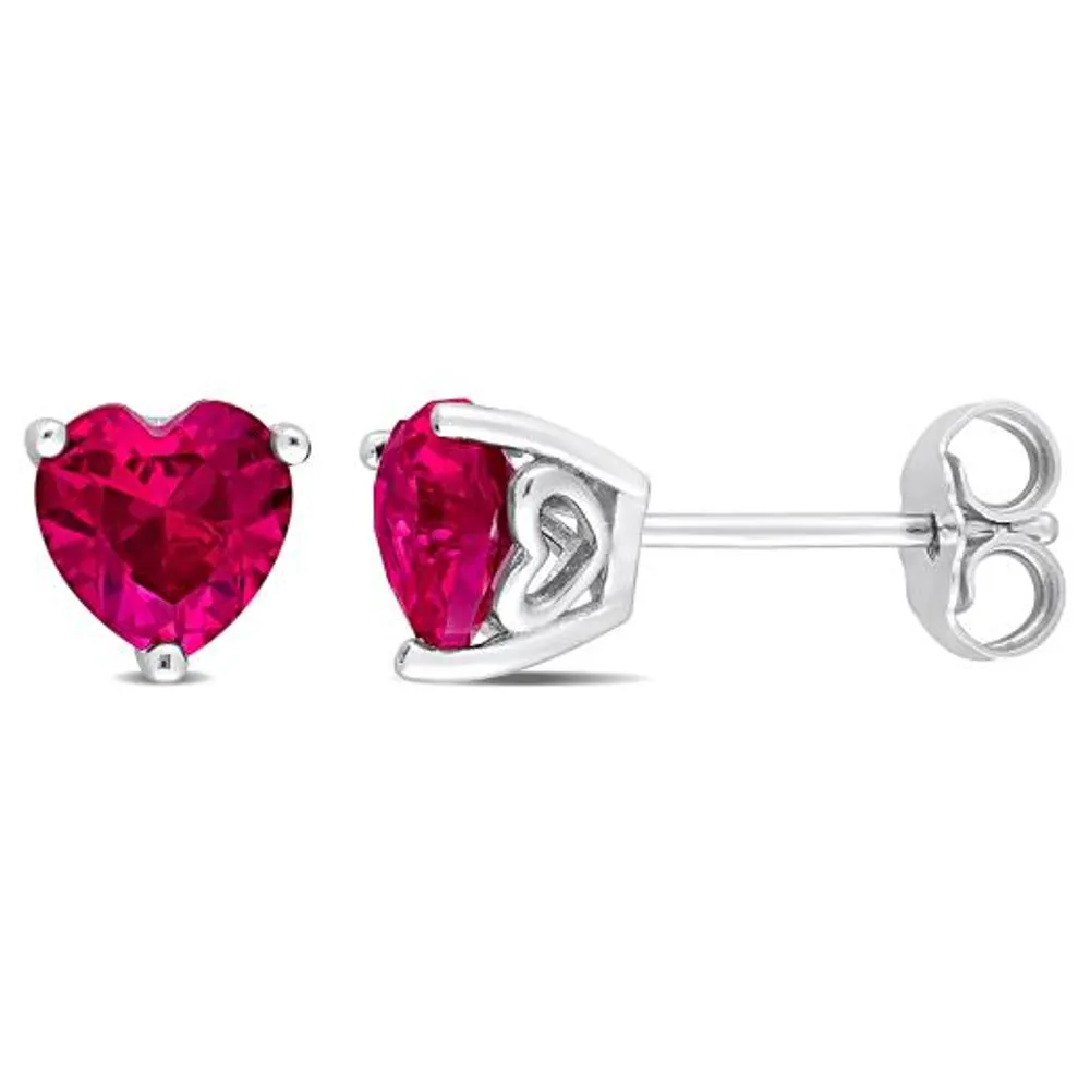 Julianna B Sterling Silver Created Ruby Heart Stud Earrings