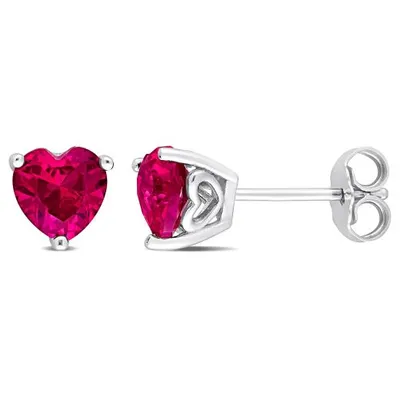 Julianna B Sterling Silver Created Ruby Heart Stud Earrings