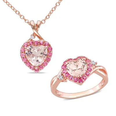 Julianna B Pink Plated Sterling Silver Morganite and Pink Tourmaline Set