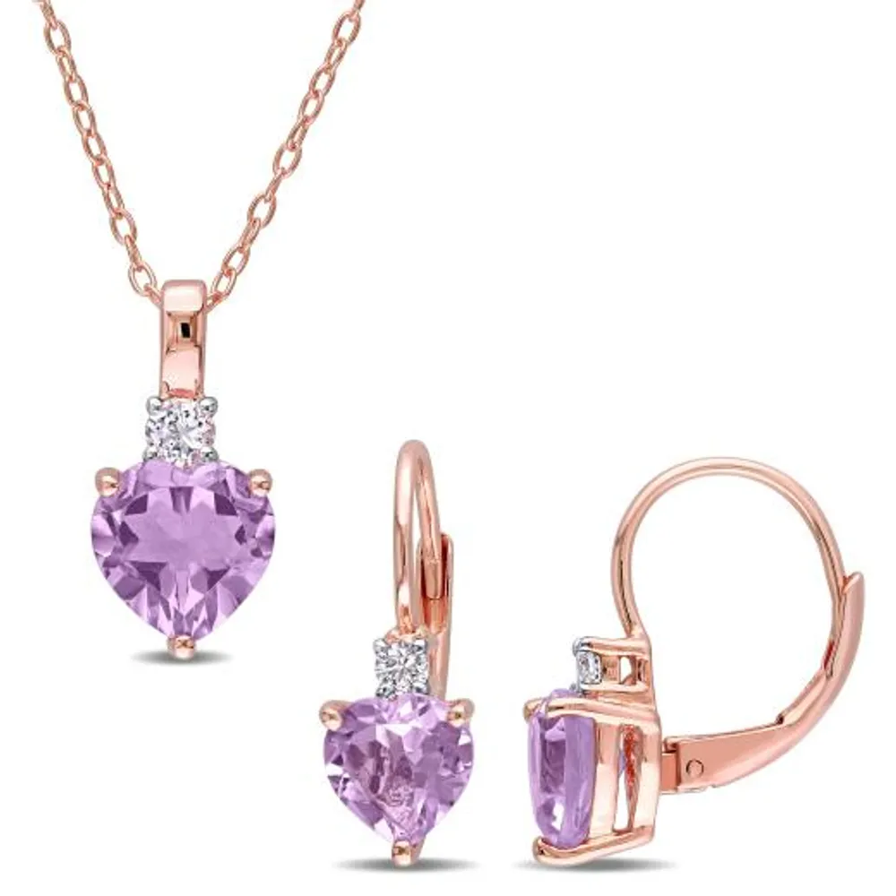 Julianna B Pink Plated Sterling Silver Amethyst and Created White Sapphire Set
