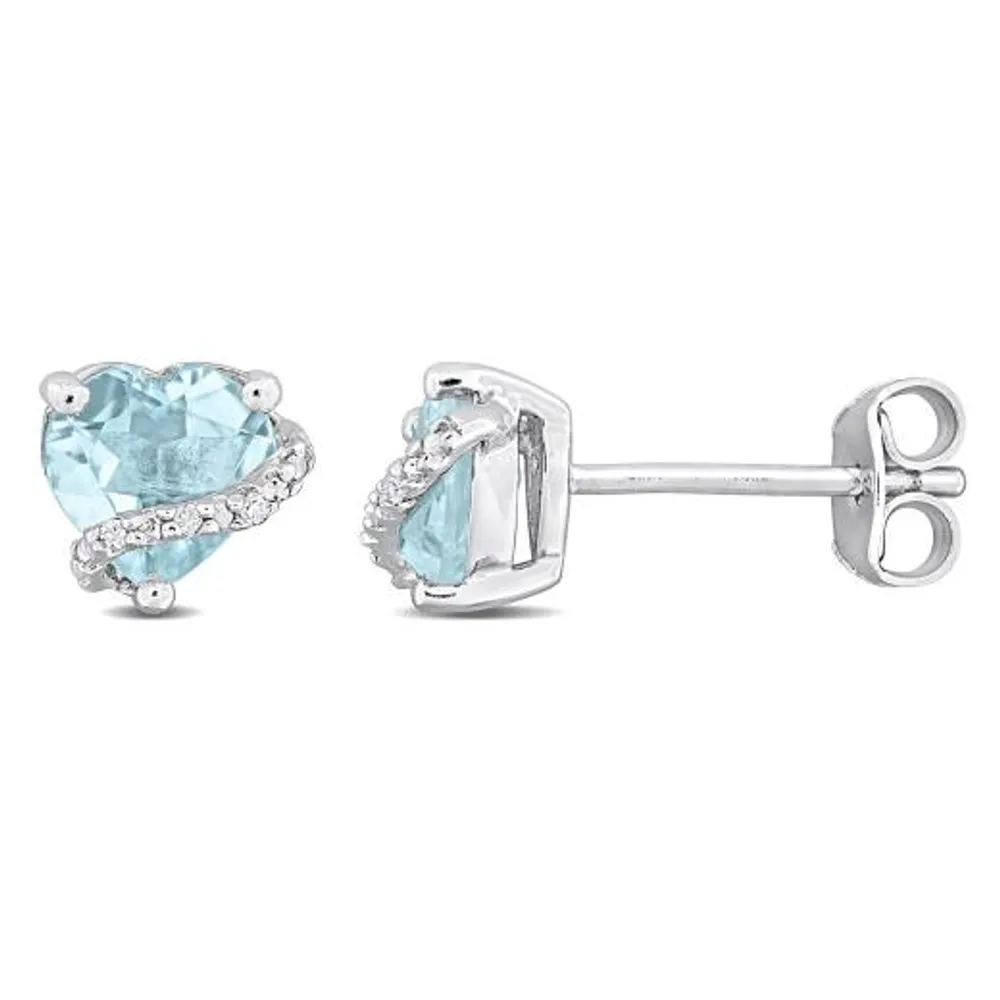 Julianna B Sterling Silver Sky Blue Topaz and Diamond Heart Earrings