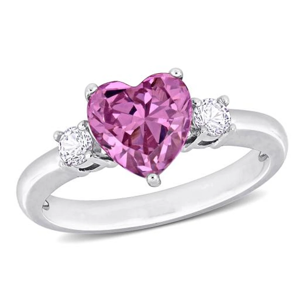 Julianna B Sterling Silver Created White Sapphire Pink Cubic Zirconia Heart Ring