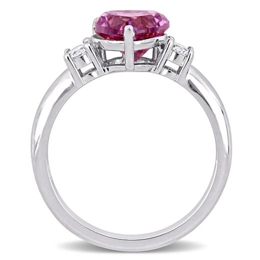 Julianna B Sterling Silver Created White Sapphire Pink Cubic Zirconia Heart Ring