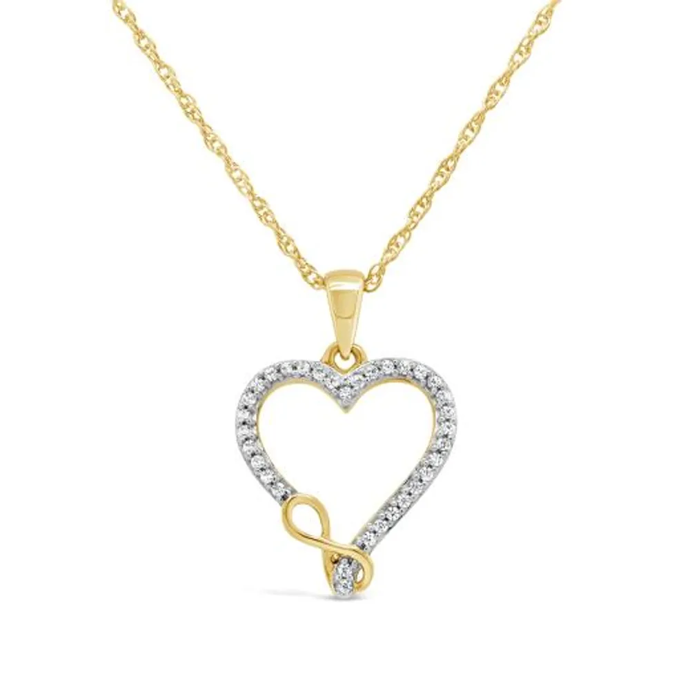 Loving Hearts 10K Yellow Gold 0.10CTW Diamond Heart Infinity Pendant