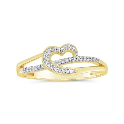 10K Yellow Gold 0.10CTW Diamond Heart Promise Ring
