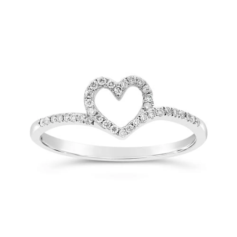 10K White Gold 0.12CTW Diamond Heart Promise Ring