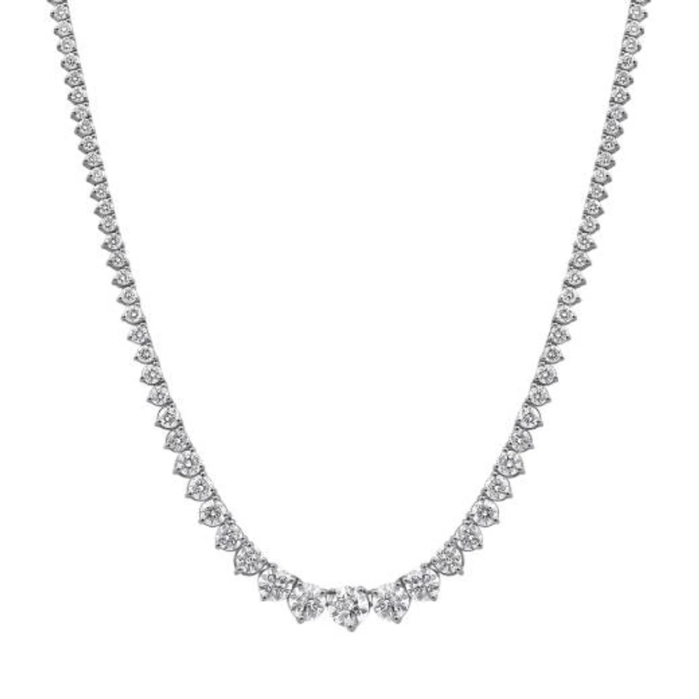 14K White Gold Lab Grown 9.50CTW Diamond Riviera Necklace