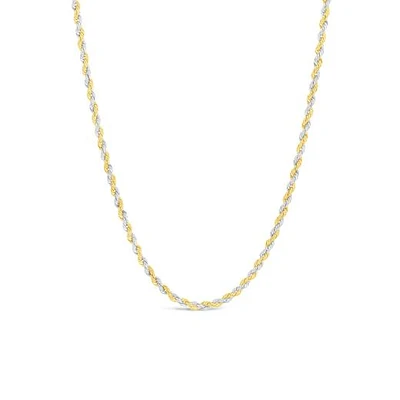 10K Yellow Gold with White Accent 2.0mm Rope 20" Chain