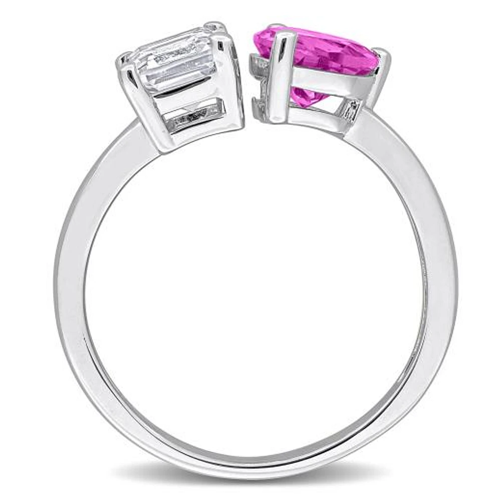 Julianna B Sterling Silver Created Pink and White Sapphire Heart Ring