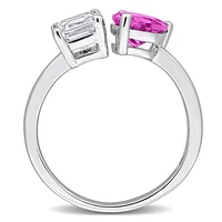 Julianna B Sterling Silver Created Pink and White Sapphire Heart Ring