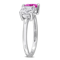 Julianna B Sterling Silver Created Pink and White Sapphire Heart Ring