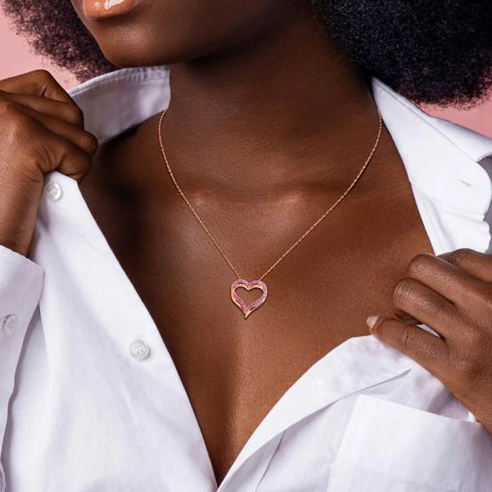 Julianna B Rose Plated Sterling Silver Created Pink Sapphire Heart Pendant