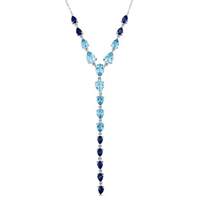 Julianna B Sterling Silver London, Sky and Swiss Blue Topaz White Topaz Necklace
