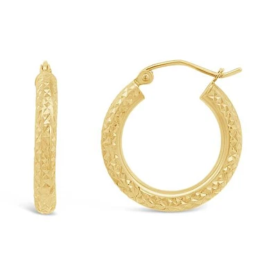 14K Yellow Gold 20mm Diamond Cut Hoop Earrings