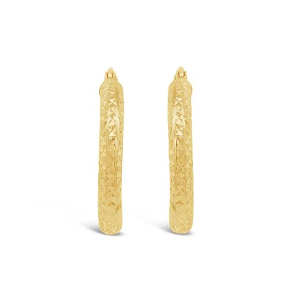 14K Yellow Gold 20mm Diamond Cut Hoop Earrings