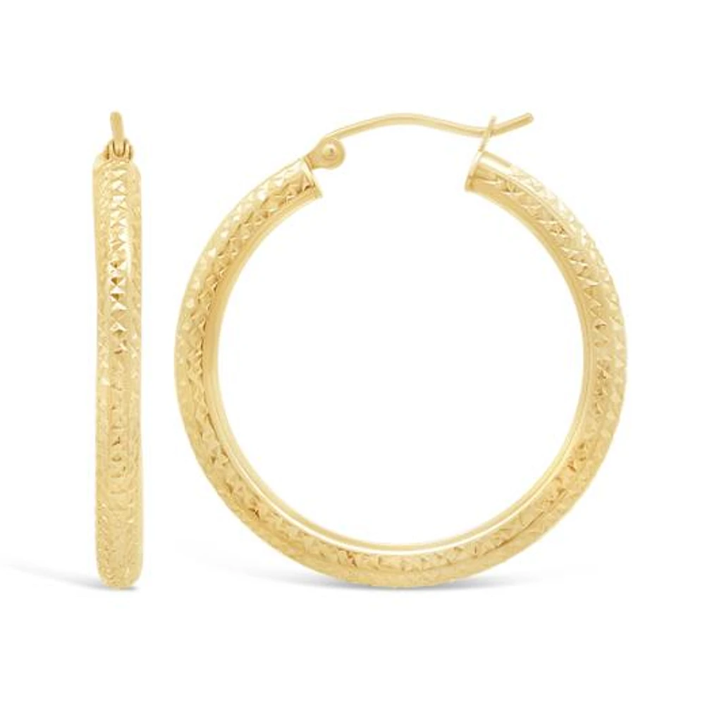 14K Yellow Gold 30mm Diamond Cut Hoop Earrings