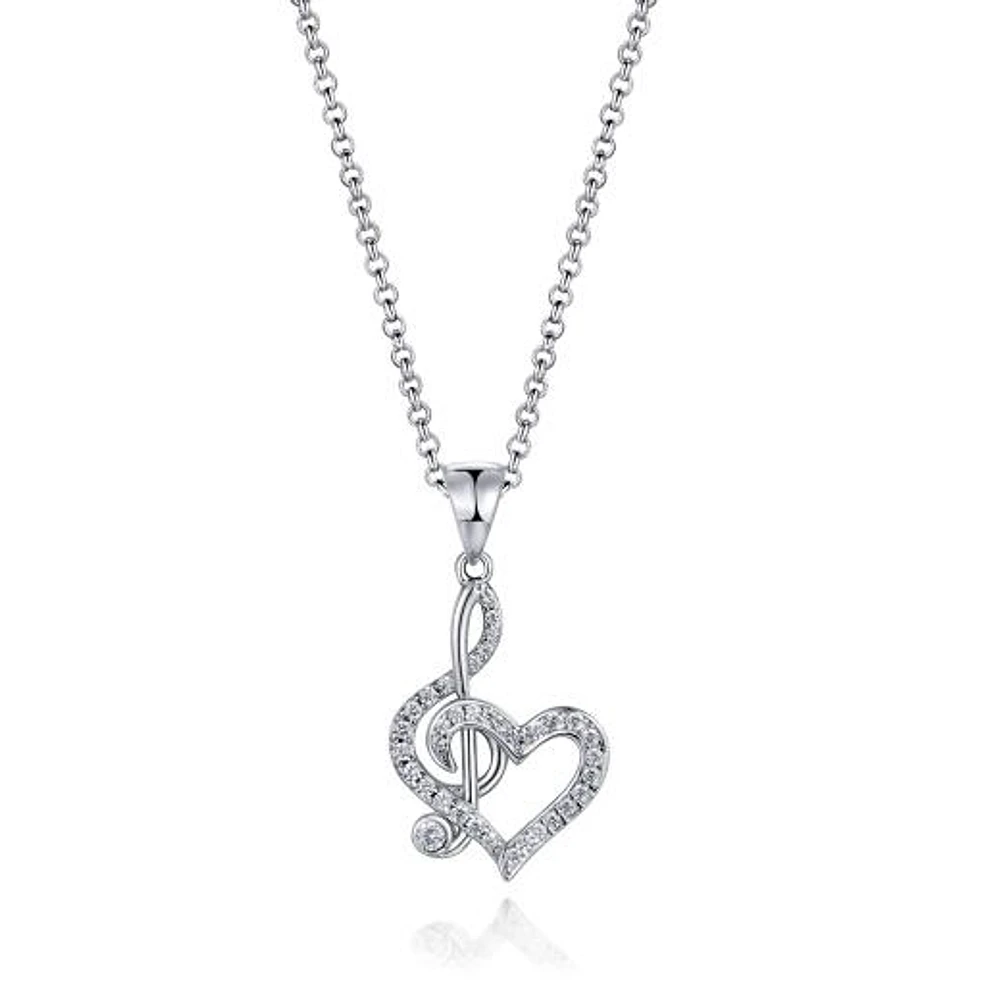 Sterling Silver Musical Note Heart 19" Pendant