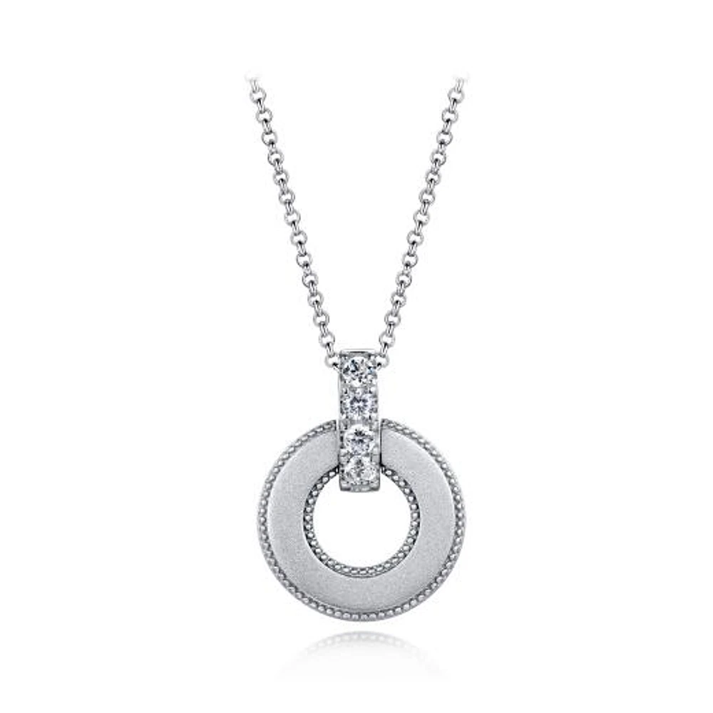 Sterling Silver Cubic Zirconia Milgrain 19" Pendant