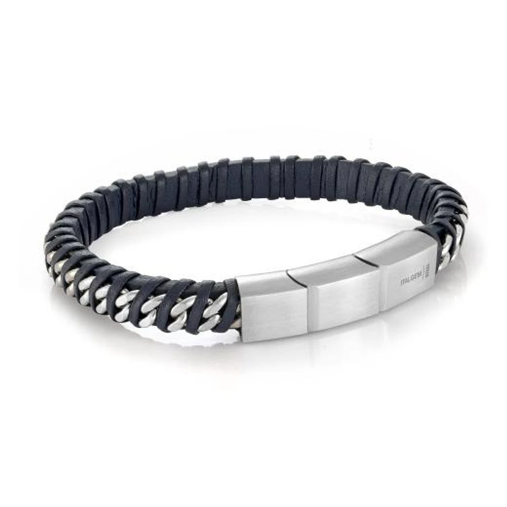 Stainless Steel Curb Link Twisted Leather Bracelet