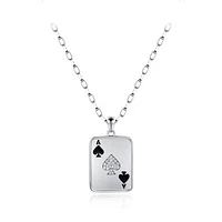 Sterling Silver Cubic Zirconia Ace of Spades 24" Pendant