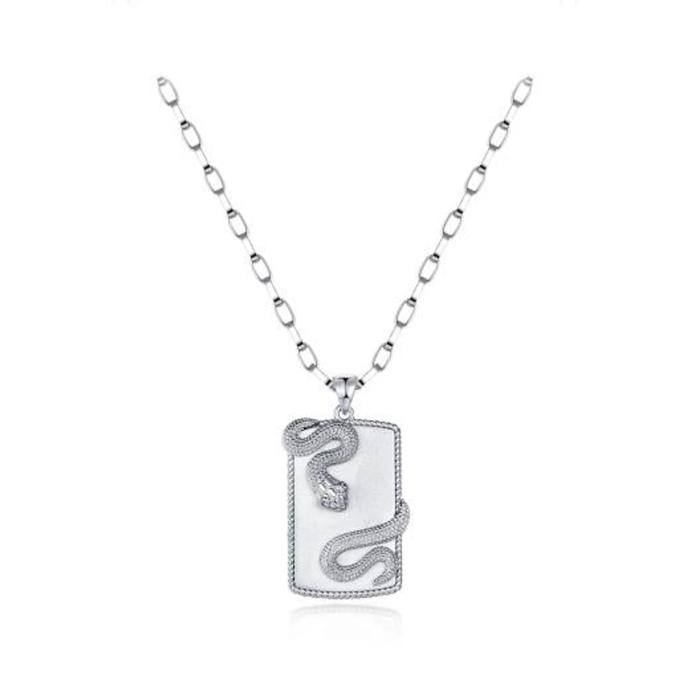 Sterling Silver Cubic Zirconia Snake 24" Pendant