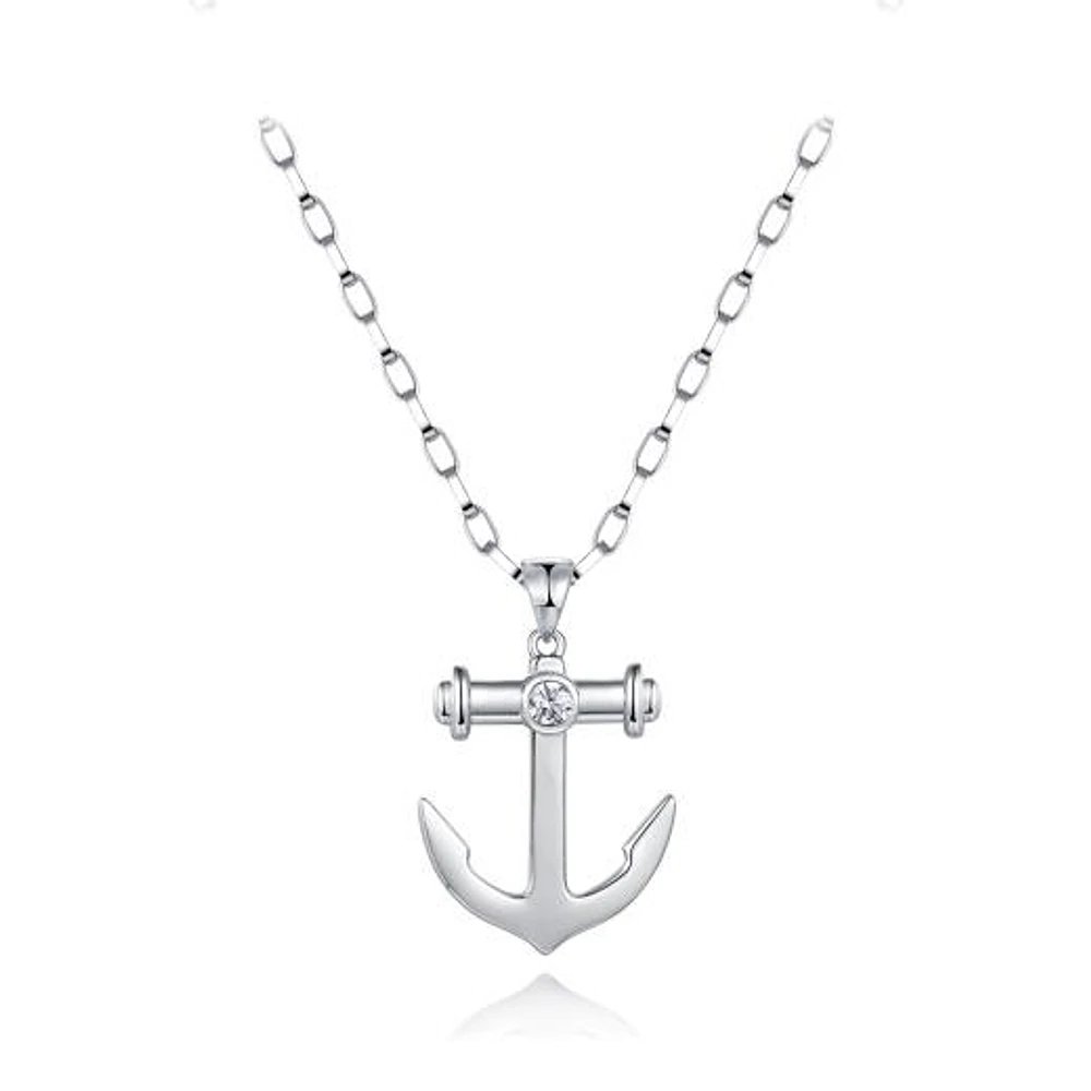 Sterling Silver Cubic Zirconia Anchor 24" Pendant