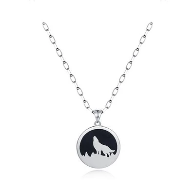 Sterling Silver Wolf Medallion 24" Pendant