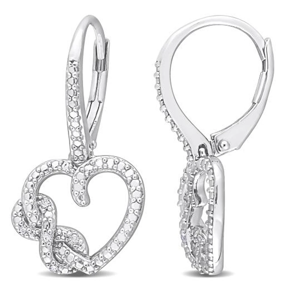 Julianna B Sterling Silver Diamond Heart Dangle Earrings