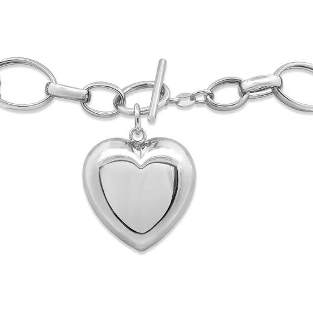 Sterling Silver 7.5" Puffed Heart Bracelet