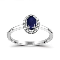 10K White Gold Sapphire & Diamond Halo Ring