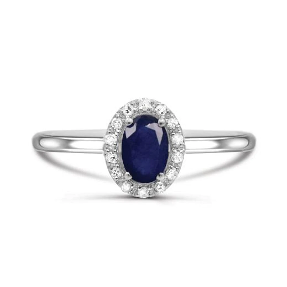 10K White Gold Sapphire & Diamond Halo Ring