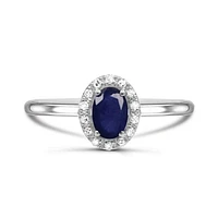 10K White Gold Sapphire & Diamond Halo Ring