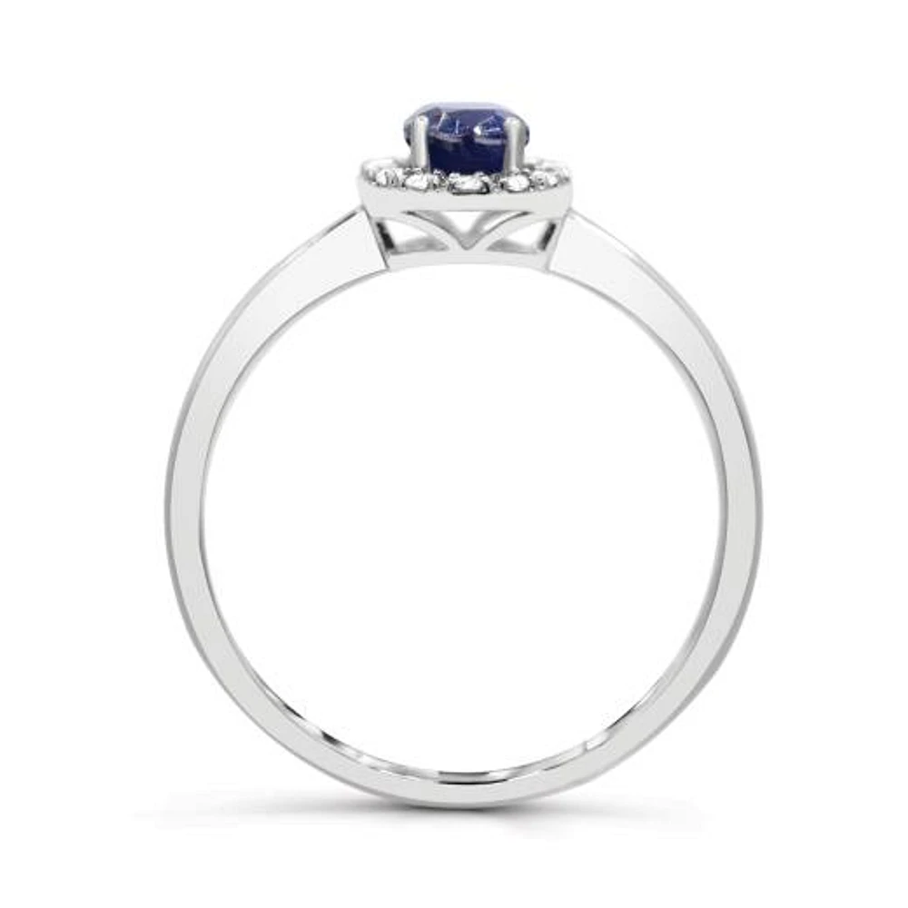 10K White Gold Sapphire & Diamond Halo Ring