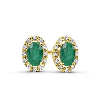 10K Yellow Gold Emerald & Diamond Halo Earrings