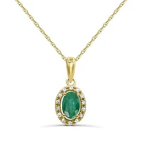 10K Yellow Gold Emerald & Diamond Halo 18" Pendant