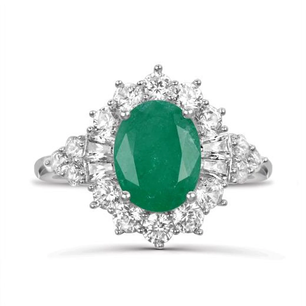 10K White Gold Emerald & Lab Grown Diamond Halo Ring