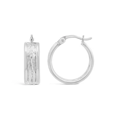10K White Gold Hammered Diamond Cut Hoop Earrings