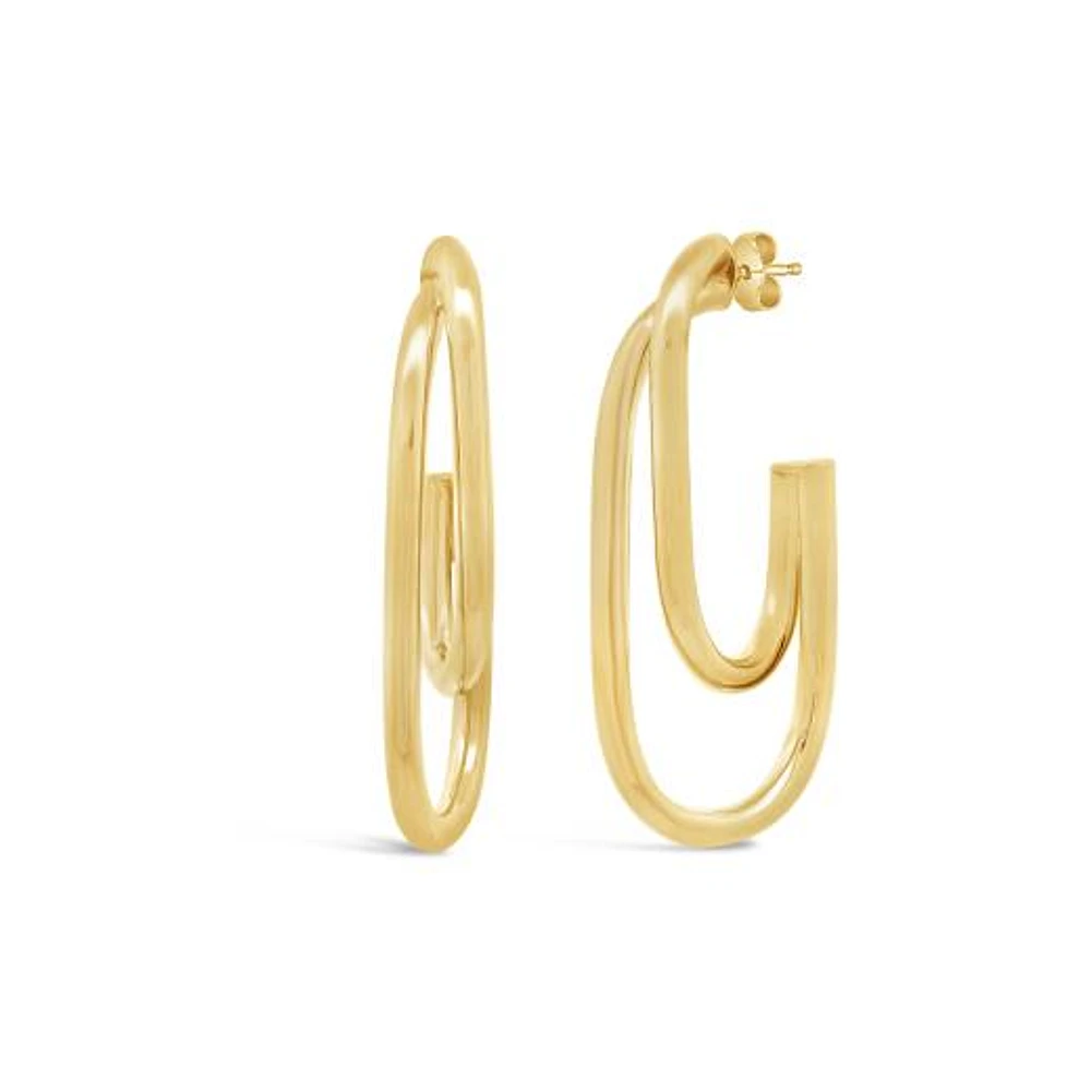 10K Yellow Gold Oval Half Hoop Earrings