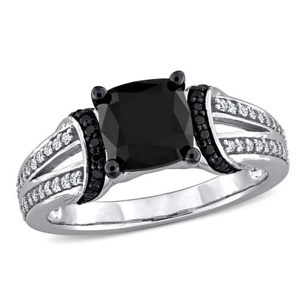 Julianna B 14K White Gold 2.32CTW Black Cushion Diamond Fashion Ring