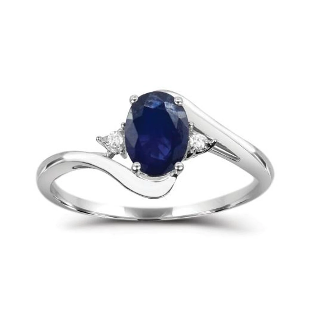 10K White Gold Sapphire & Diamond Ring