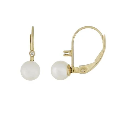 14K Yellow Gold 5mm White Freshwater Pearl Leverback Earrings