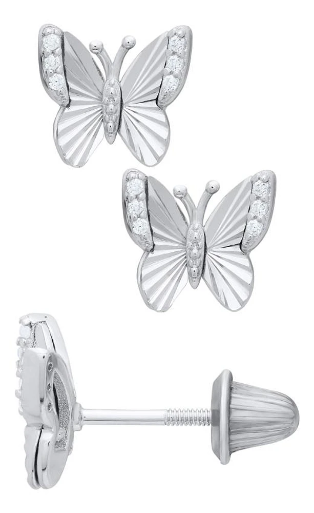 Sterling Silver Cubic Zirconia Children's Butterfly Earrings