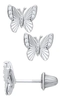 Sterling Silver Cubic Zirconia Children's Butterfly Earrings