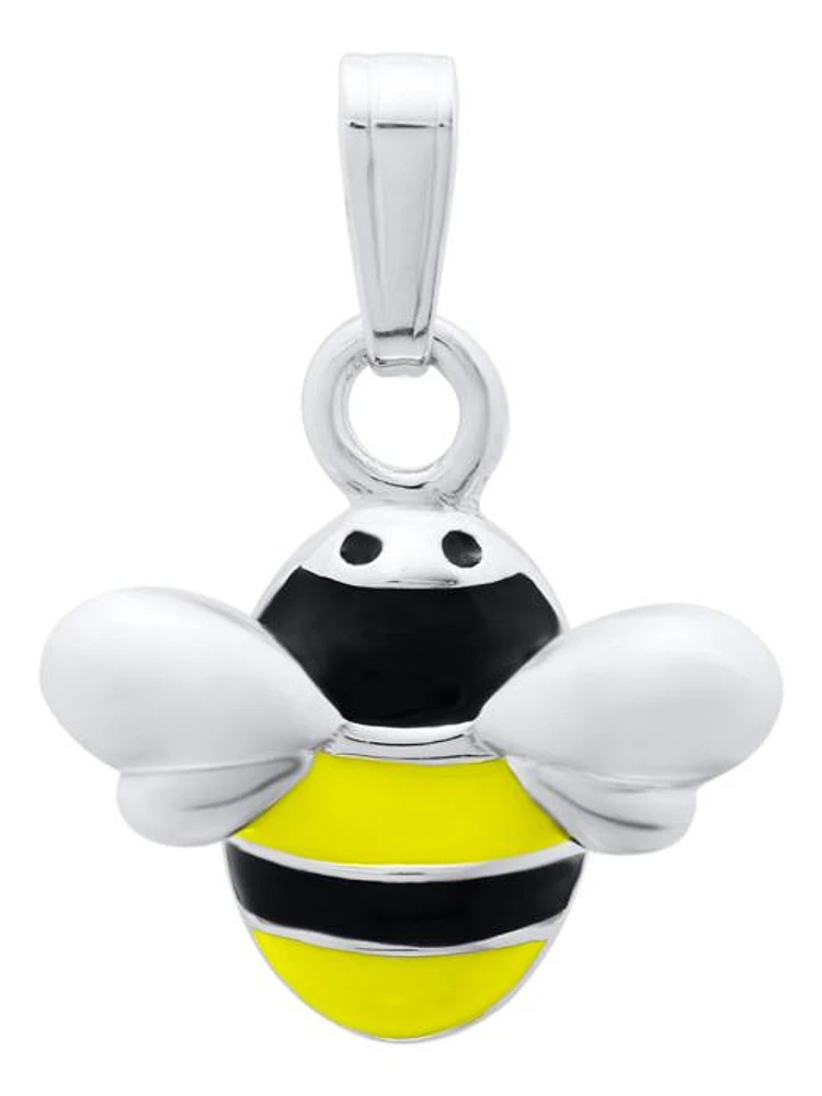 Sterling Silver Children's Yellow & Black Enamel Bumblebee 15" Pendant