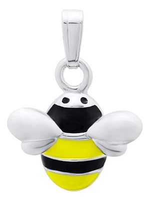 Sterling Silver Children's Yellow & Black Enamel Bumblebee 15" Pendant