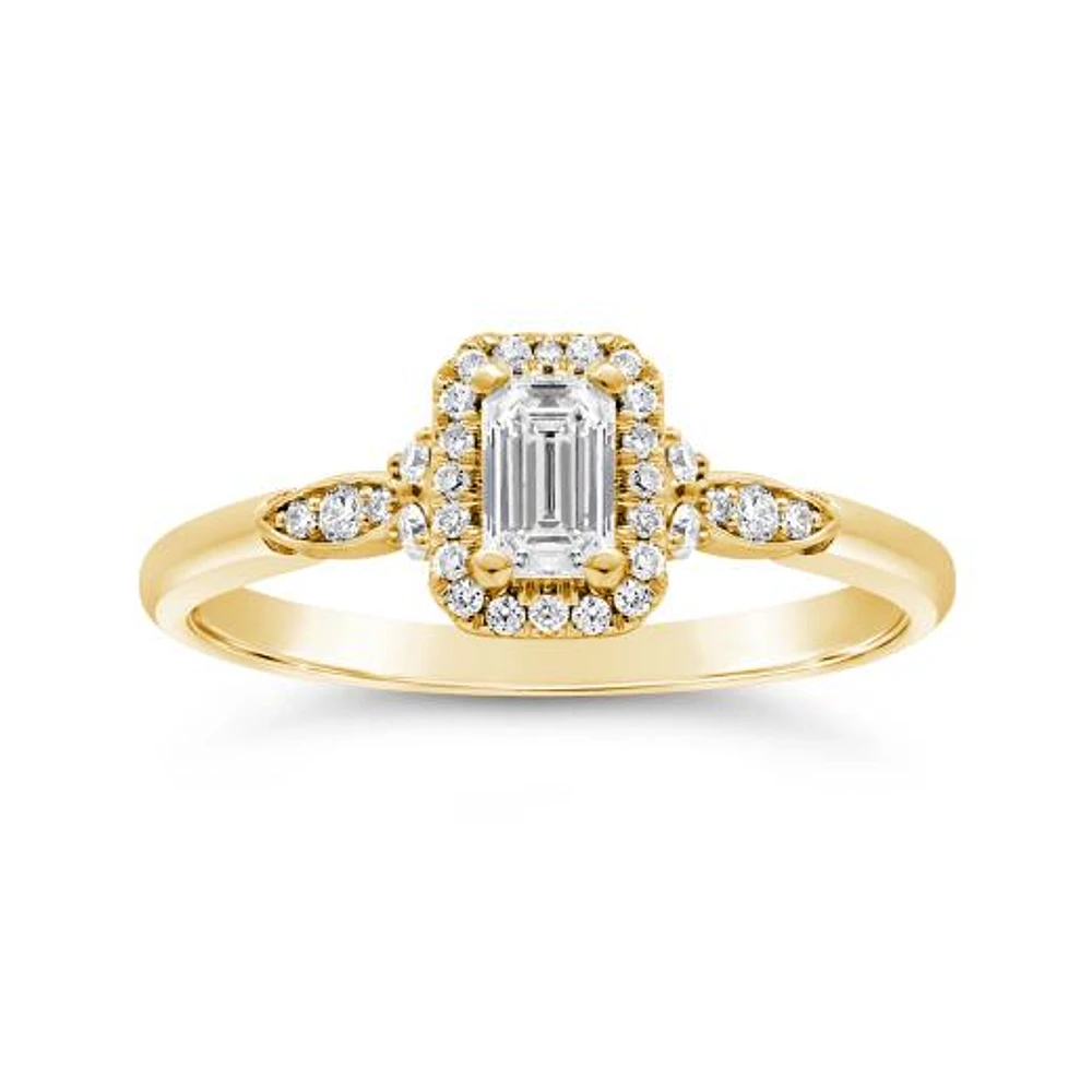 Glacier Fire Emerald Cut Canadian 0.44CTW Engagement Ring in 14K Yellow Gold