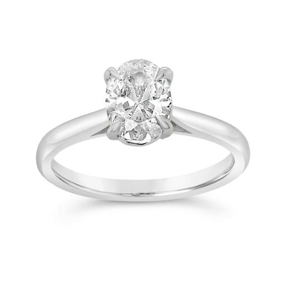 Lab Grown Oval 1.00CT Oval Shaped Diamond Solitaire Ring in 14K White Gold