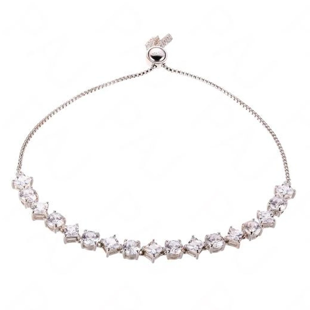 Sterling Silver Cubic Zirconia Bolo Adjustable Bracelet