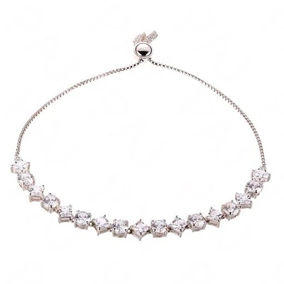 Sterling Silver Cubic Zirconia Bolo Adjustable Bracelet