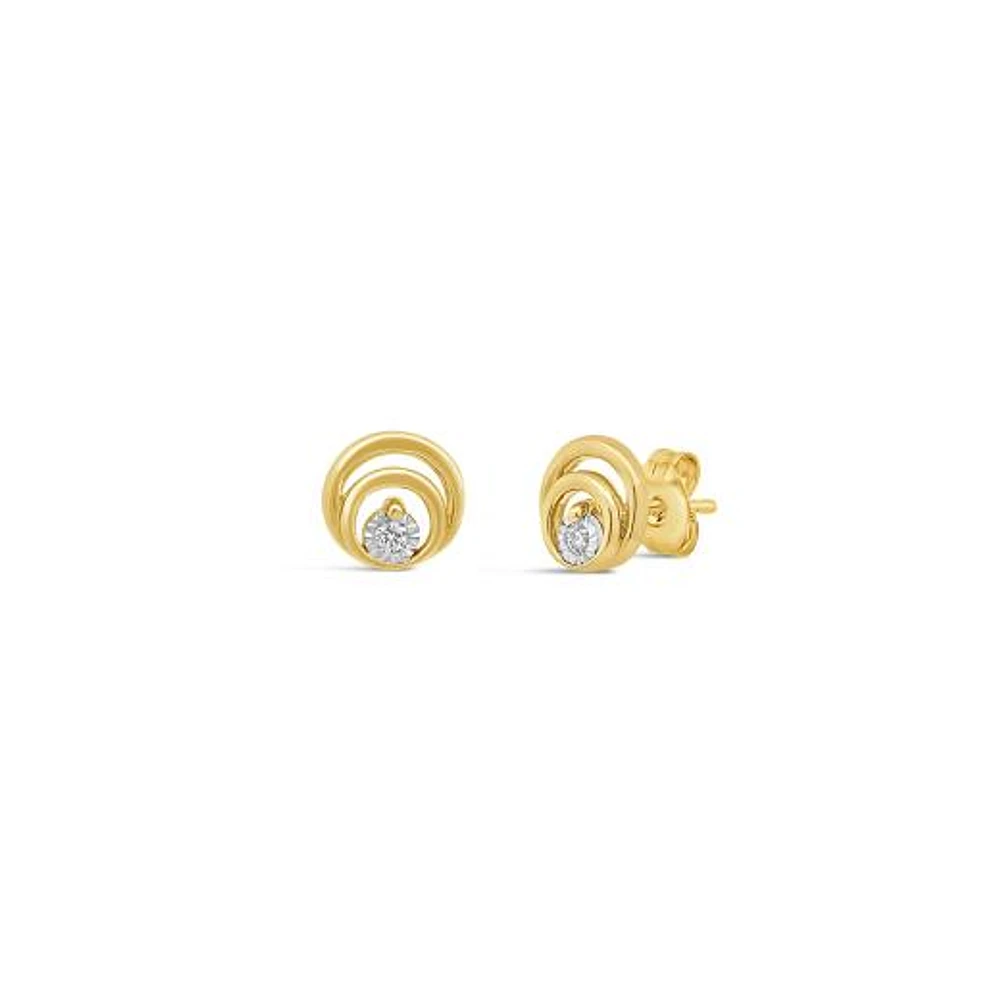 Glacier Fire Canadian Diamond Circle Stud Earrings in 10K Yellow Gold